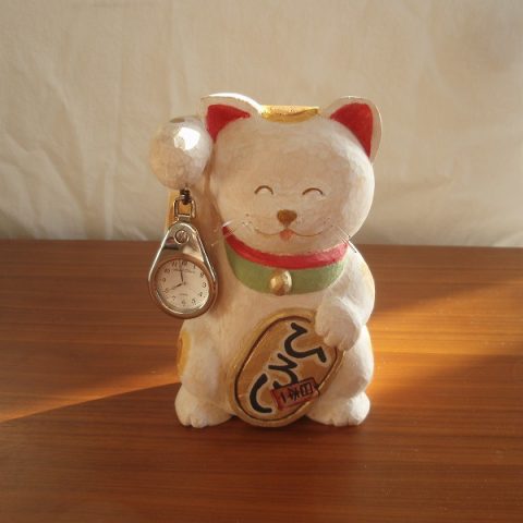 須飼さん作、招き猫の時計かけサムネイル